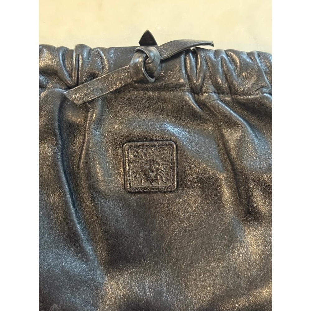 Vintage ANNE KLEIN by Calderon Black Leather Handbag Clutch Gathered Snap Top - Picture 3 of 9